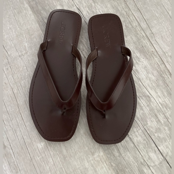 J Crew Brown Leather Flip Flops 8,5 New with box - Picture 1 of 6